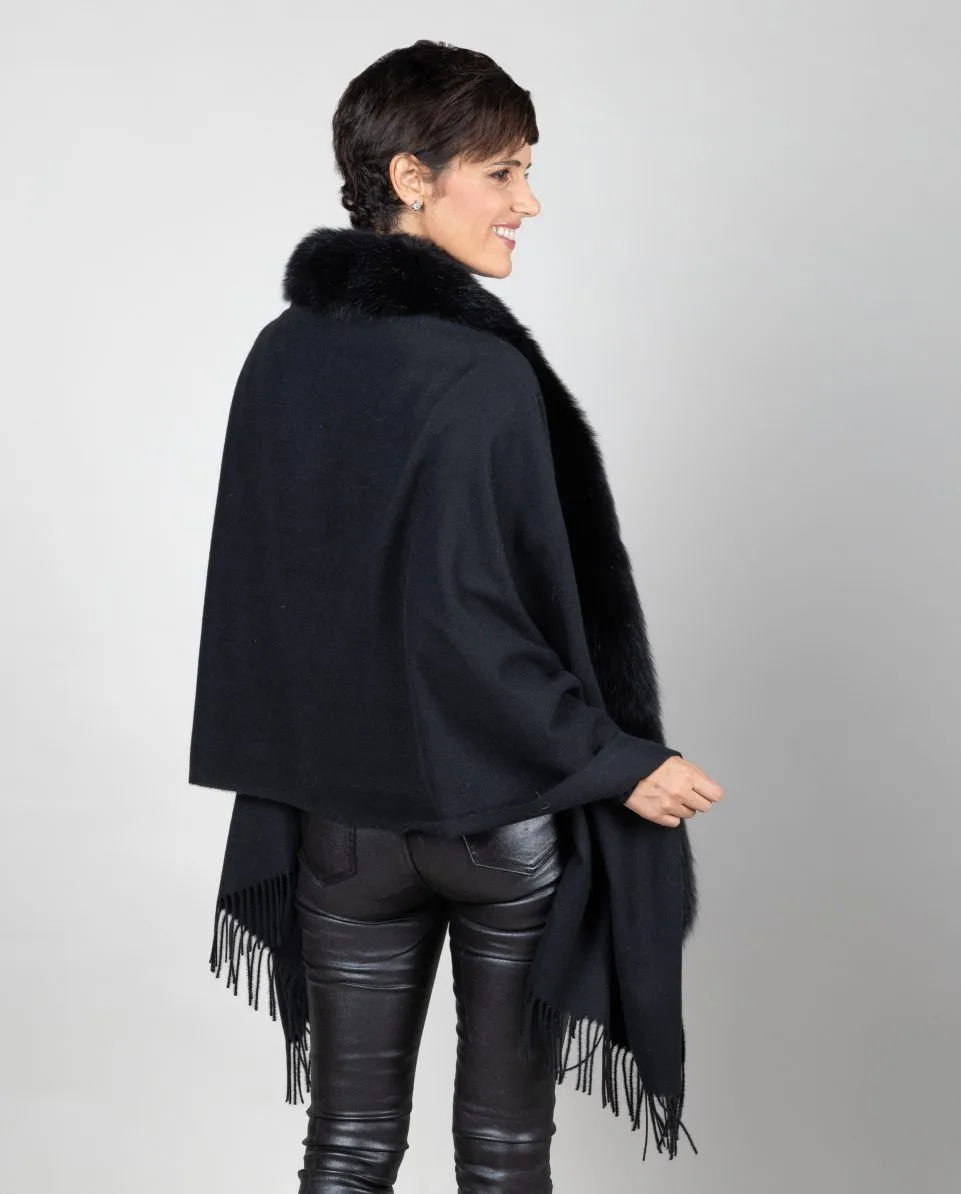 Capa de mujer de lana con ribete de zorro - Imagen 2