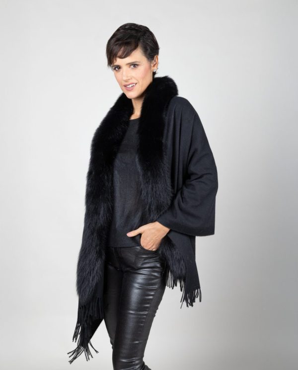 Capa de mujer de lana con ribete de zorro - Imagen 5