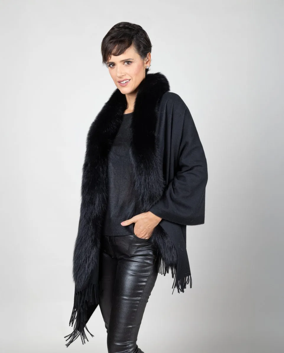 Capa de mujer de lana con ribete de zorro - Imagen 5