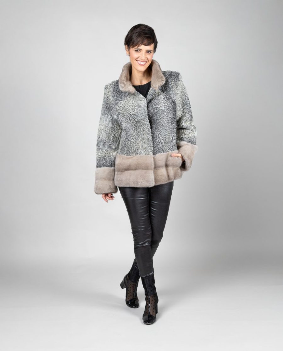Chaqueta de mujer de pelo de astracán con detalles de visón