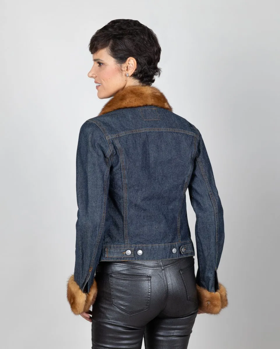Cazadora vaquera de mujer con detalles de pelo de visón - Imagen 2