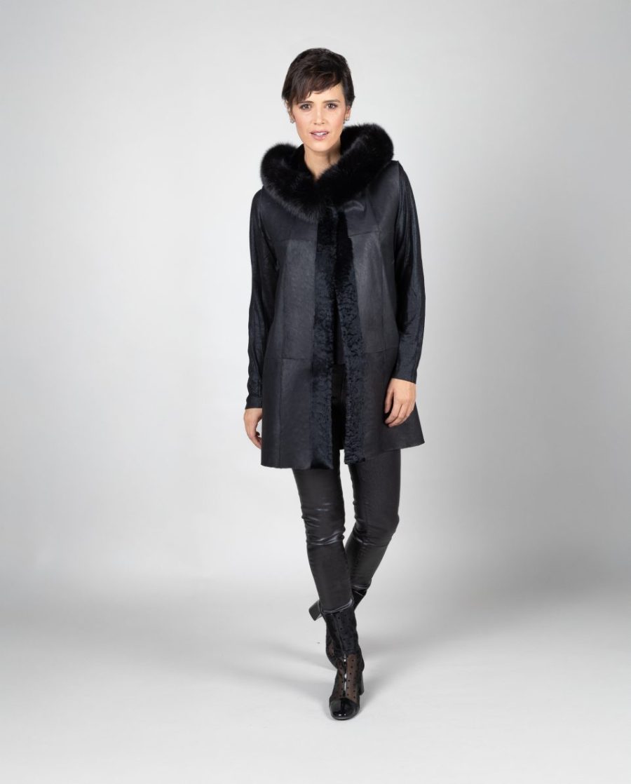 Chaleco largo de mujer de pelo de rex con capucha