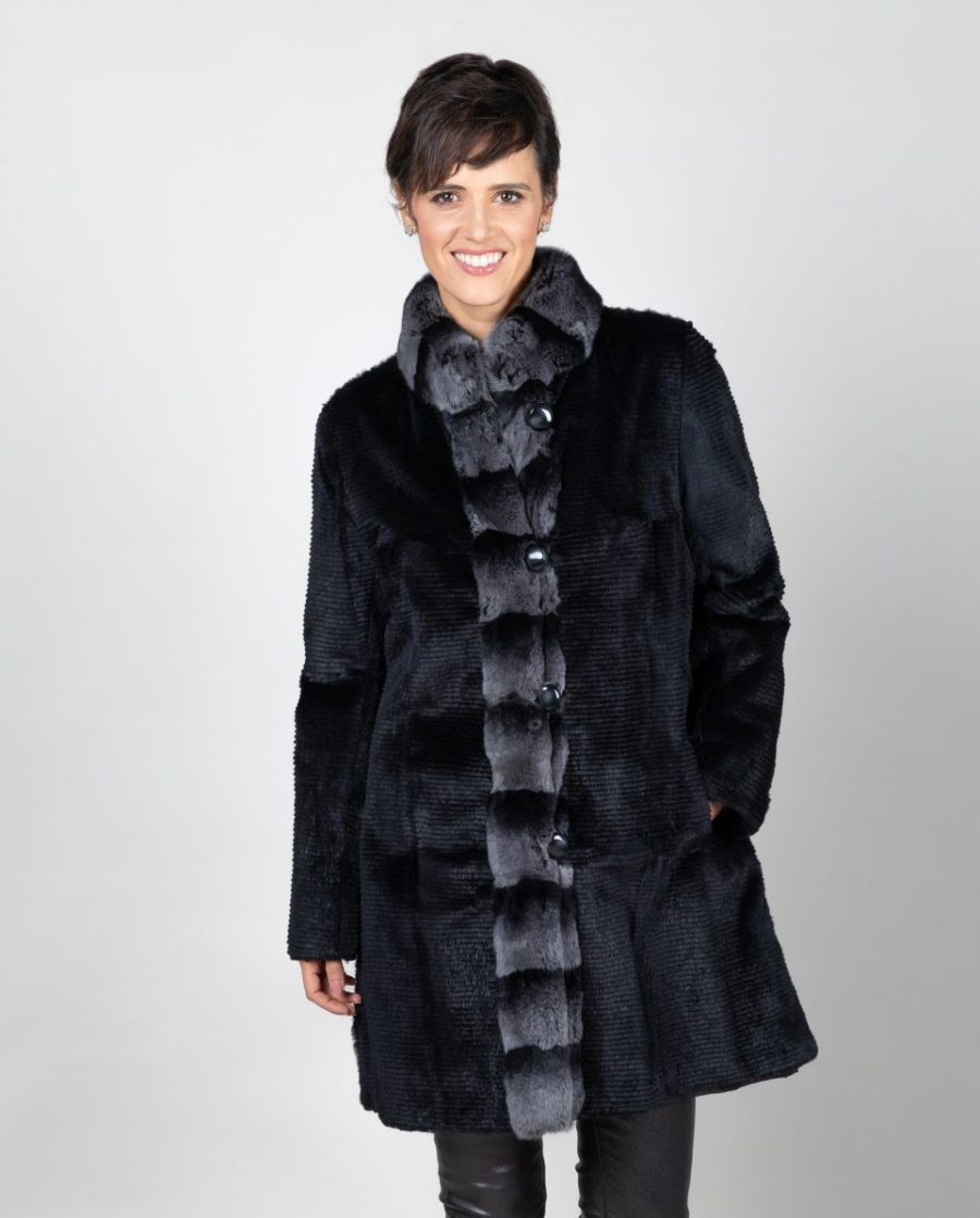 Abrigo de mujer de pelo de Rex rasado reversible gabardina