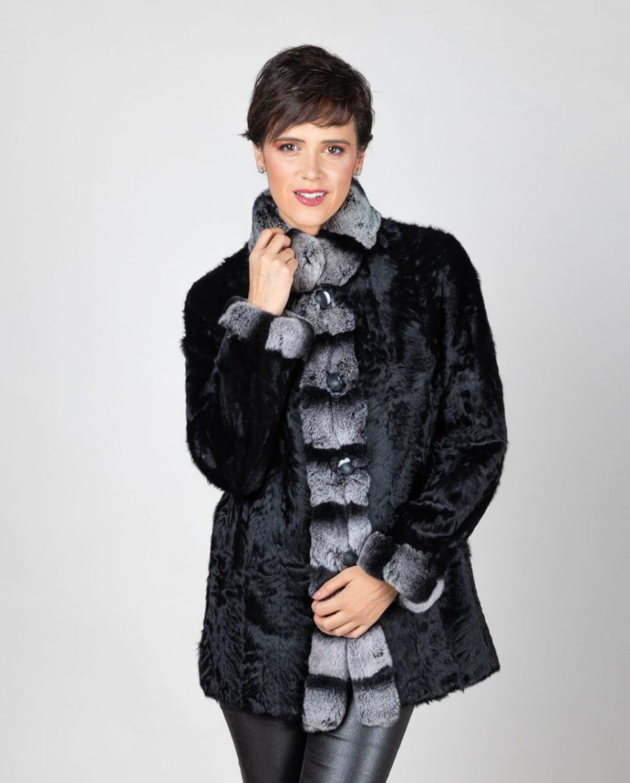 Abrigo de mujer de pelo de Tianjing en color negro