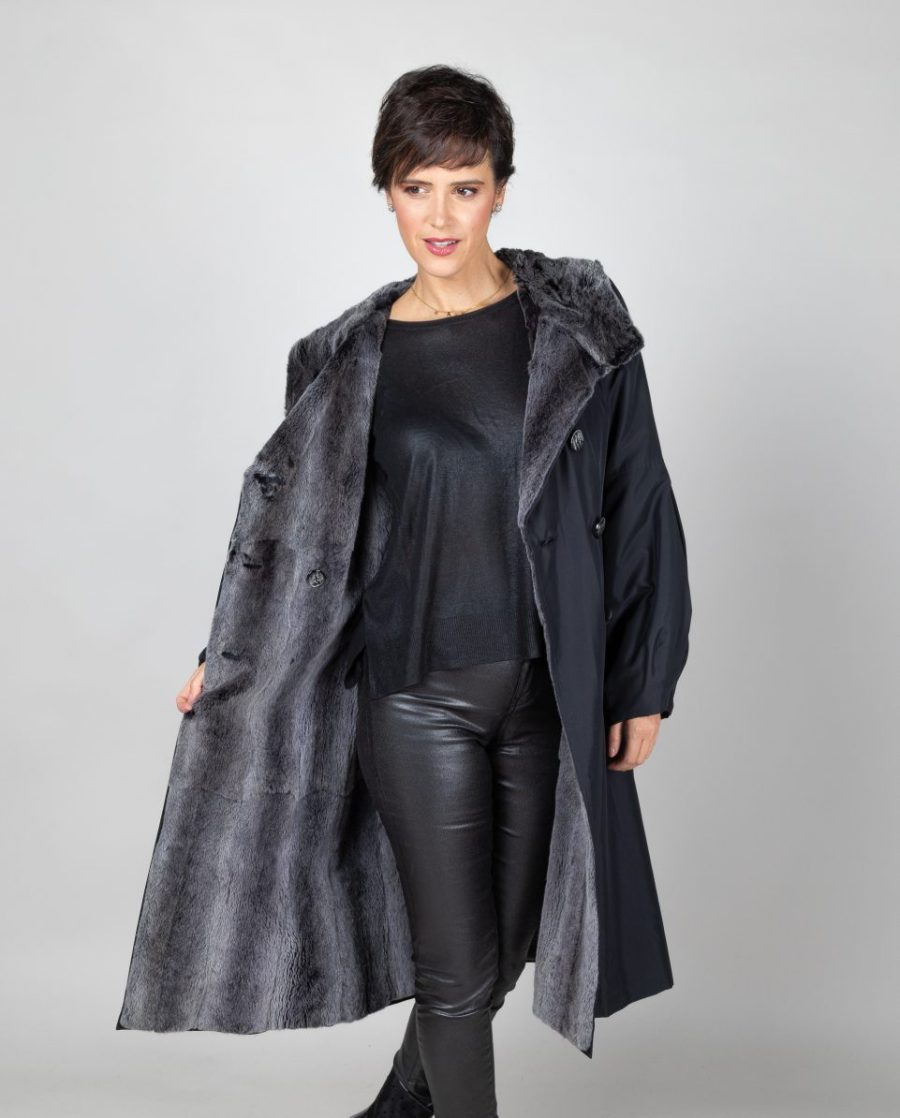 Gabardina larga de mujer con forro caliente de pelo de Weasel