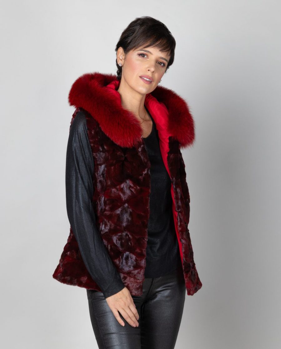 Chaleco de mujer de pelo de nucas de visón con capucha