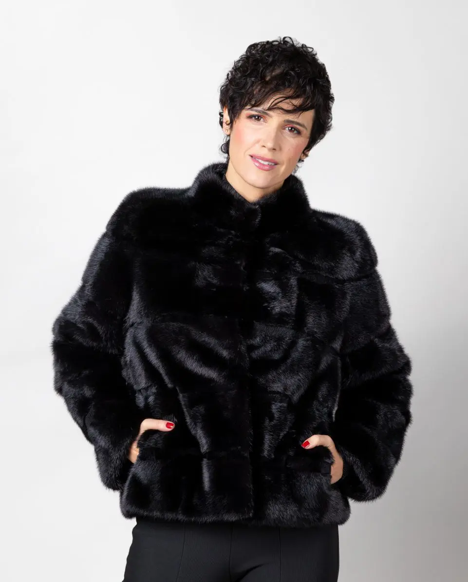 Chaqueta de visón diamante negro con inserciones al tono - Imagen 3
