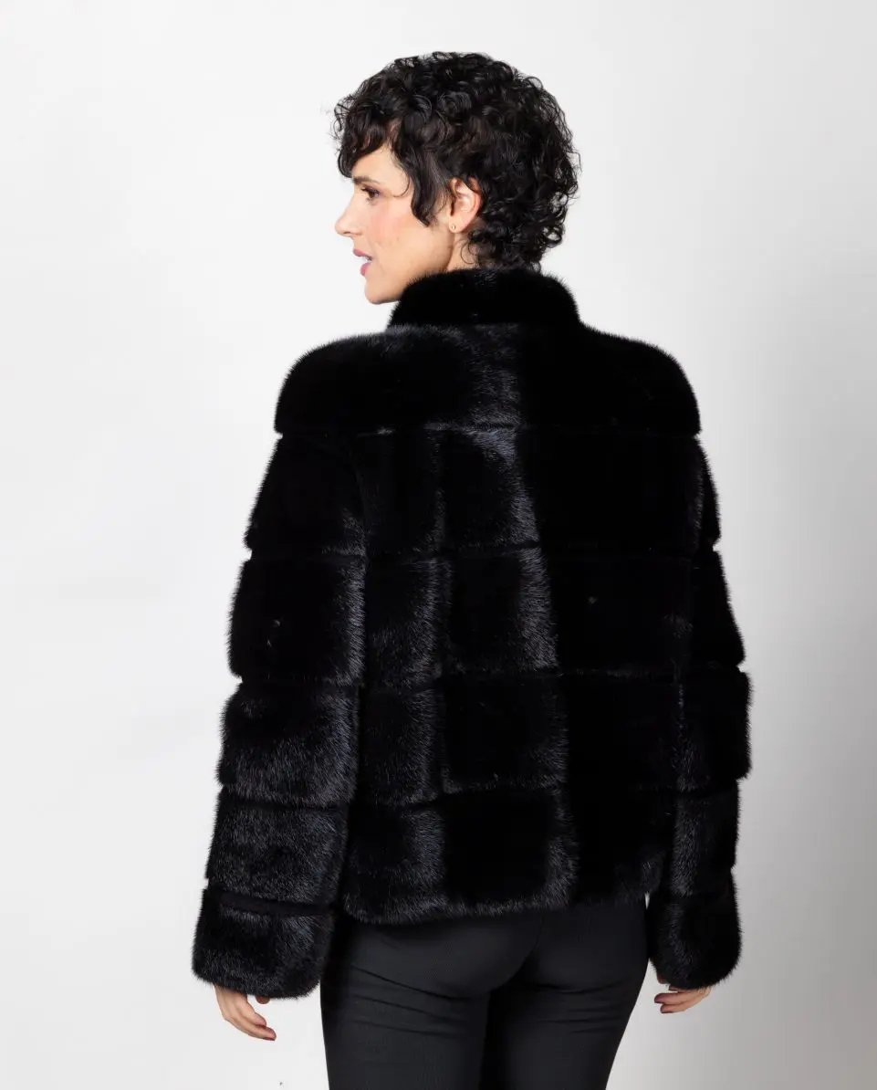 Chaqueta de visón diamante negro con inserciones al tono - Imagen 2