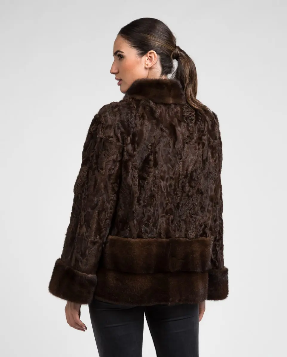 Chaqueta de pelo de mujer de tianjín y visón con cuello levantado - Imagen 2