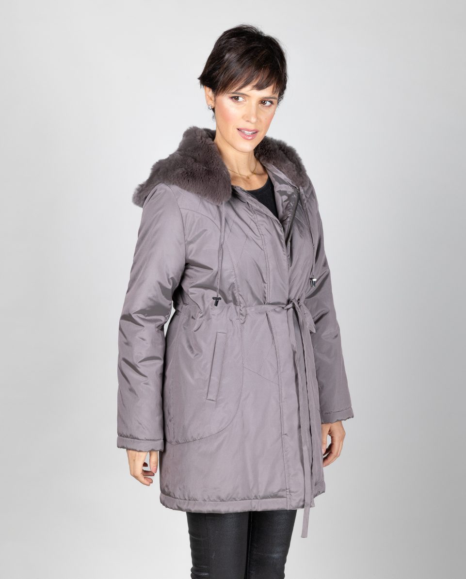 Trenca Gabardina larga de mujer de pelo de rex rasado