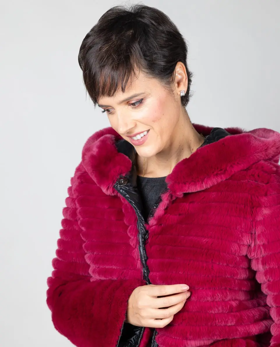 Cazadora de mujer de pelo de rex rasado reversible - Imagen 5