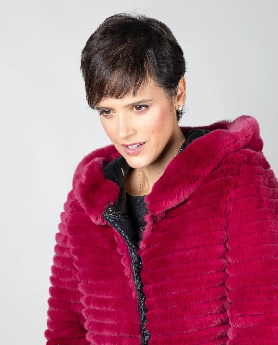 Cazadora de mujer de pelo de rex rasado reversible - Imagen 4