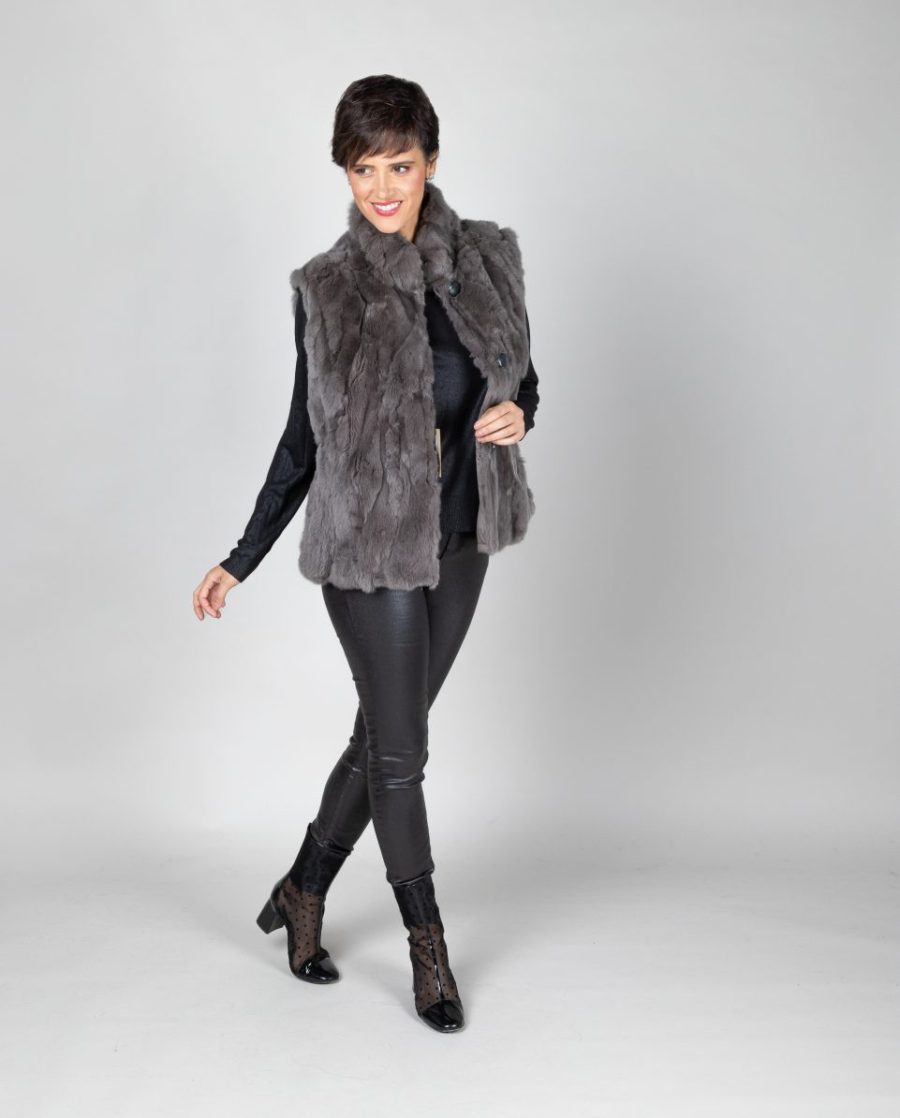 Chaleco largo de mujer de piezas de pelo de rex reversible