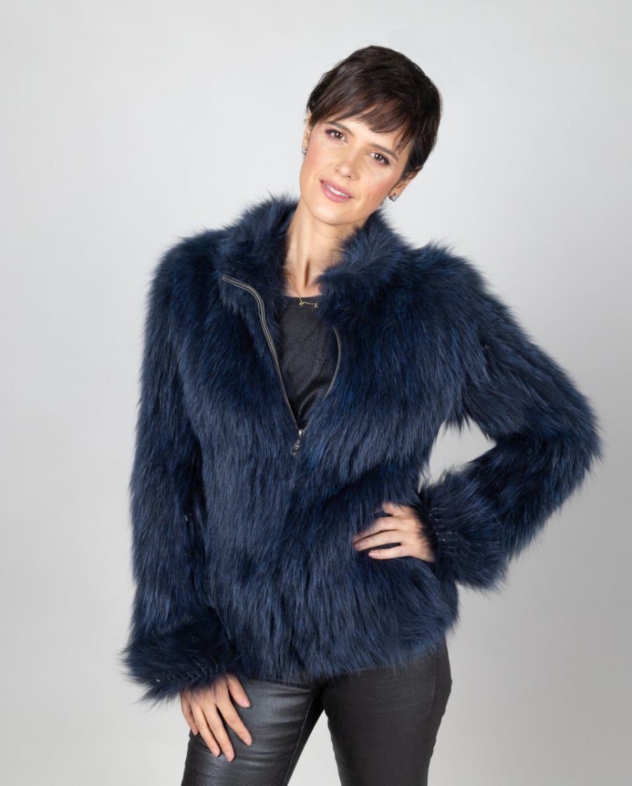 Chaqueta de mujer de pelo de zorro tricotado