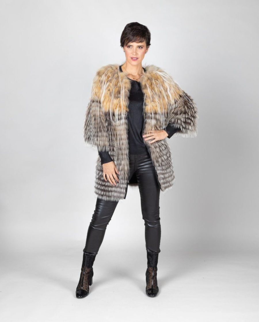 Abrigo de mujer de pelo de zorro trabajado linner