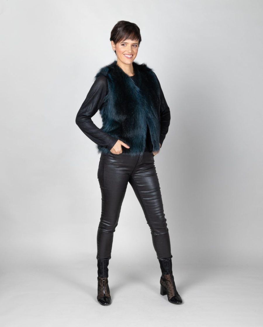 Chaleco de mujer de pelo marmota en color verde