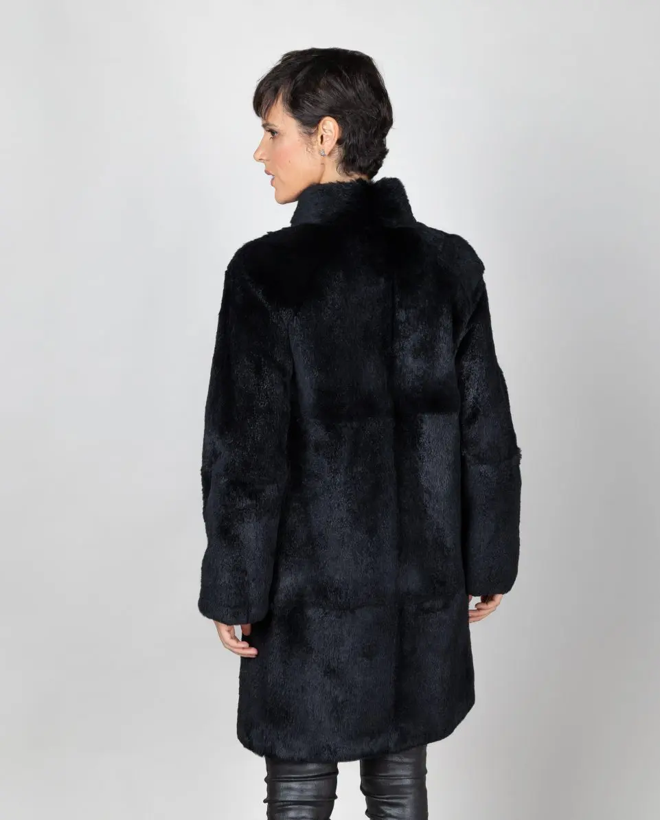 Abrigo de mujer de pelo de rex rasado reversible gabardina - Imagen 2