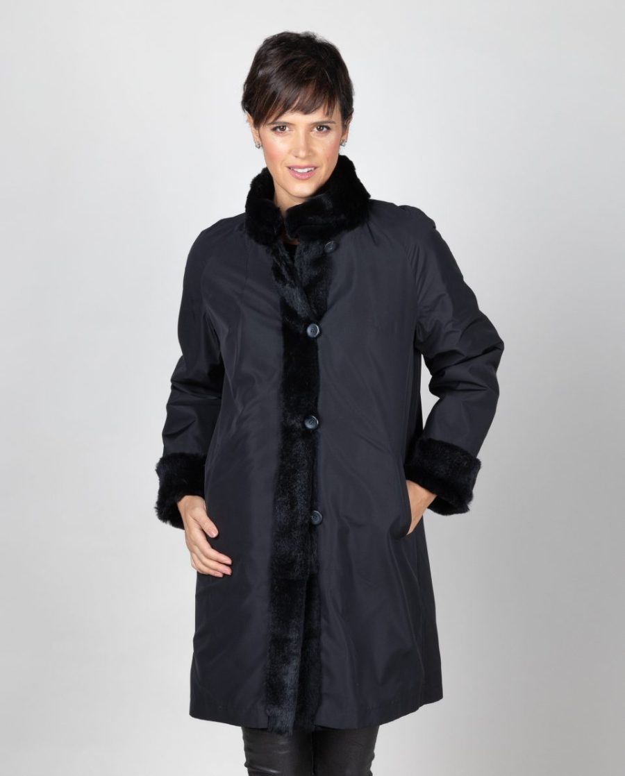 Abrigo de mujer de pelo de rex rasado reversible gabardina