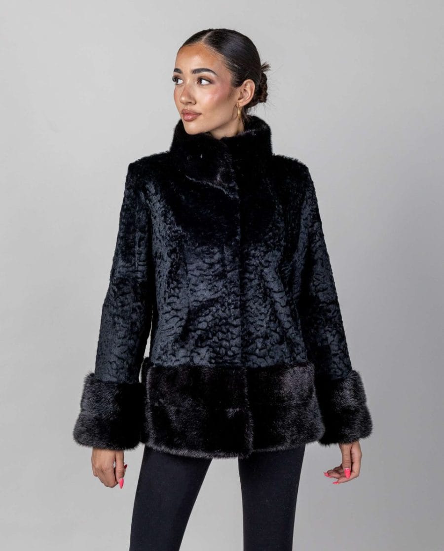 Chaqueta de mujer de pelo de rex con cuello levantado