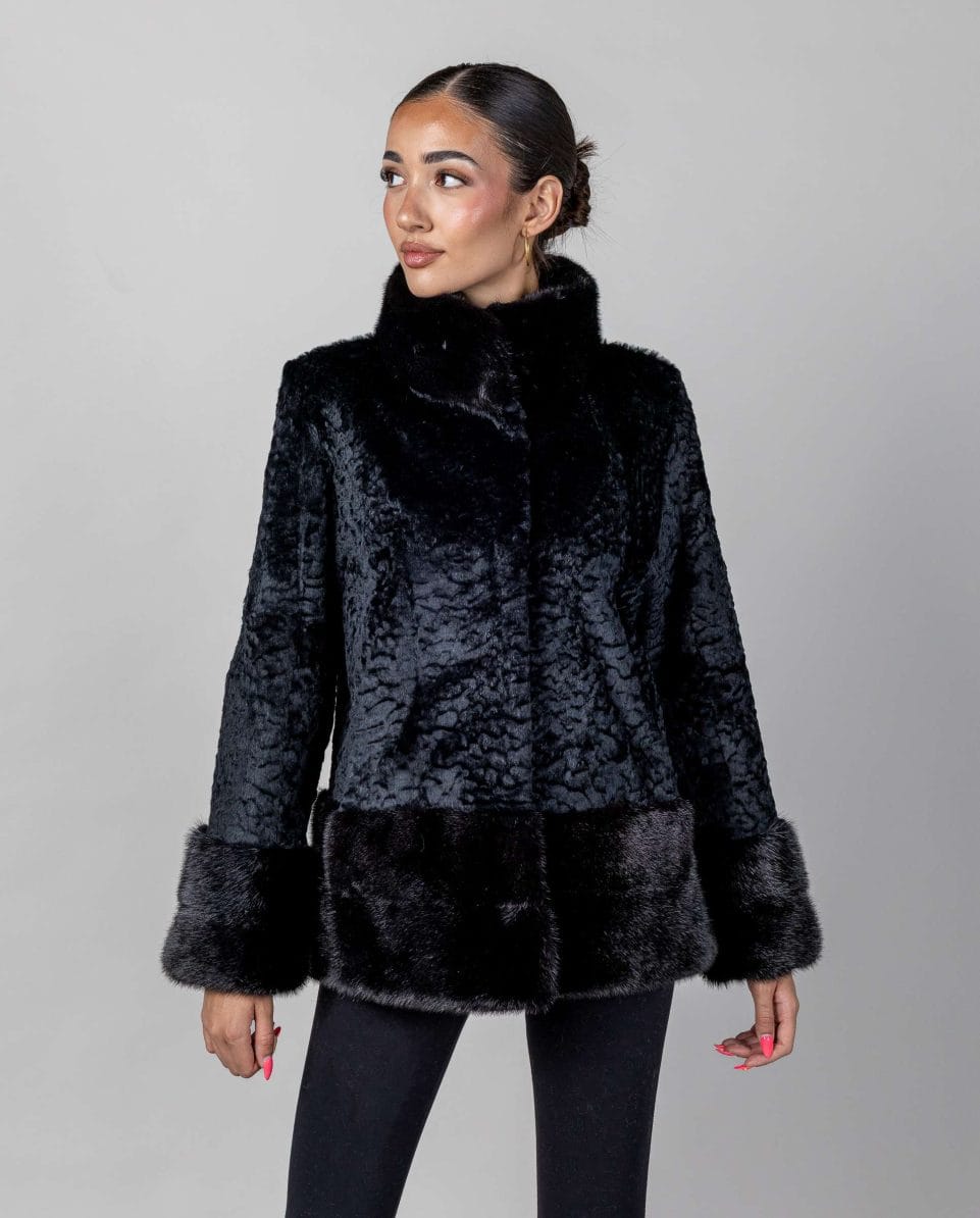 Chaqueta de mujer de pelo de rex con cuello levantado