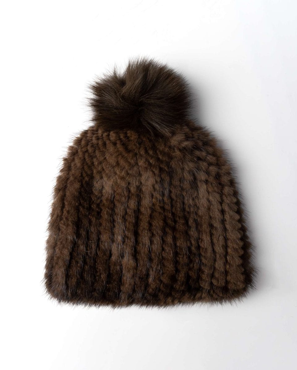 Gorro de pelo de visón y rex tricotado con pompón - Imagen 2