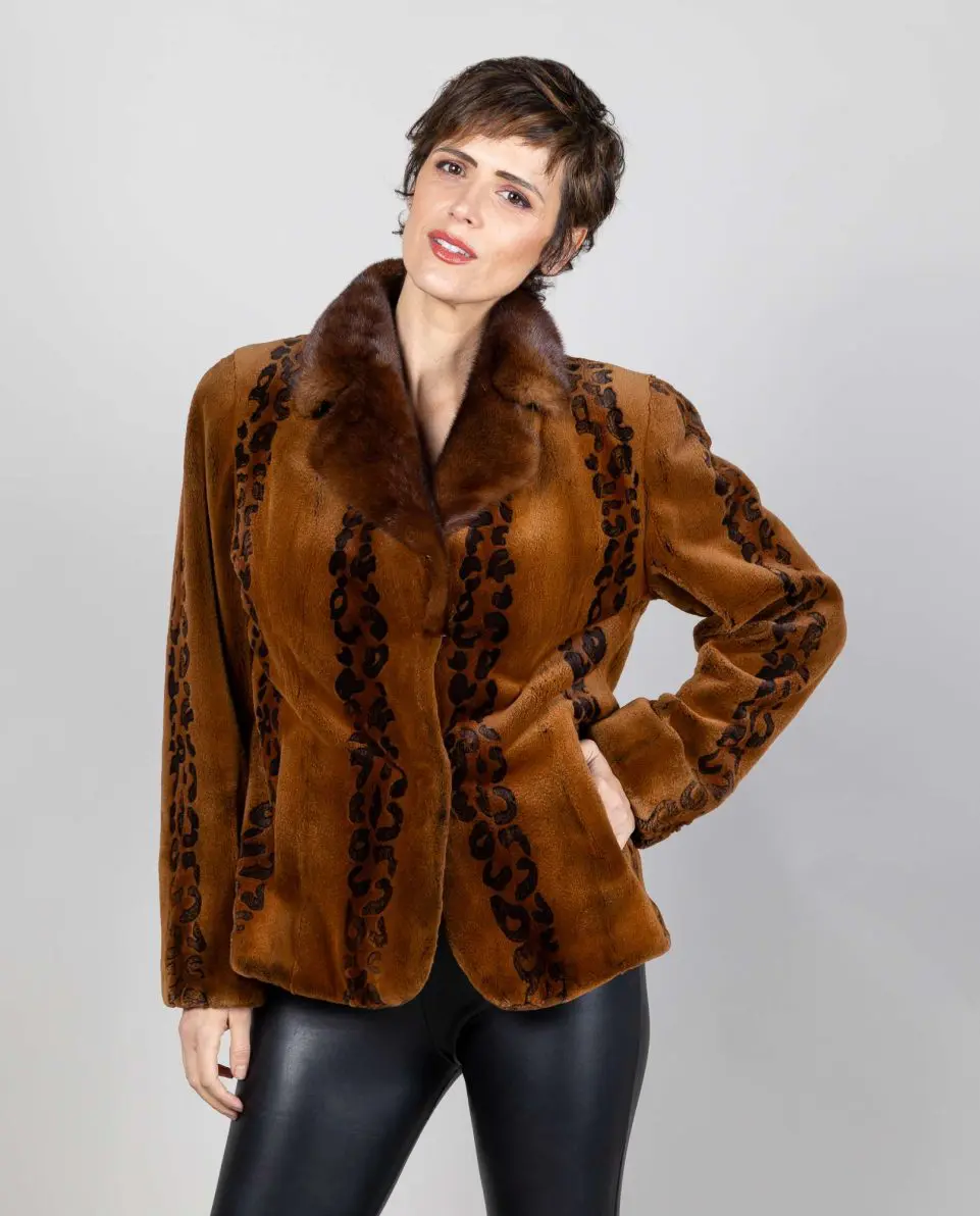 Chaqueta de mujer de pelo de visón rasado con cuello