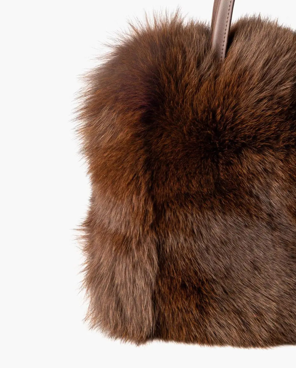 Bolso de pelo de zorro con asas de cuero - Imagen 2