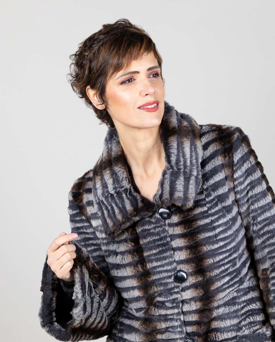 Abrigo de mujer de pelo de rex rasado reversible con cuello - Imagen 3