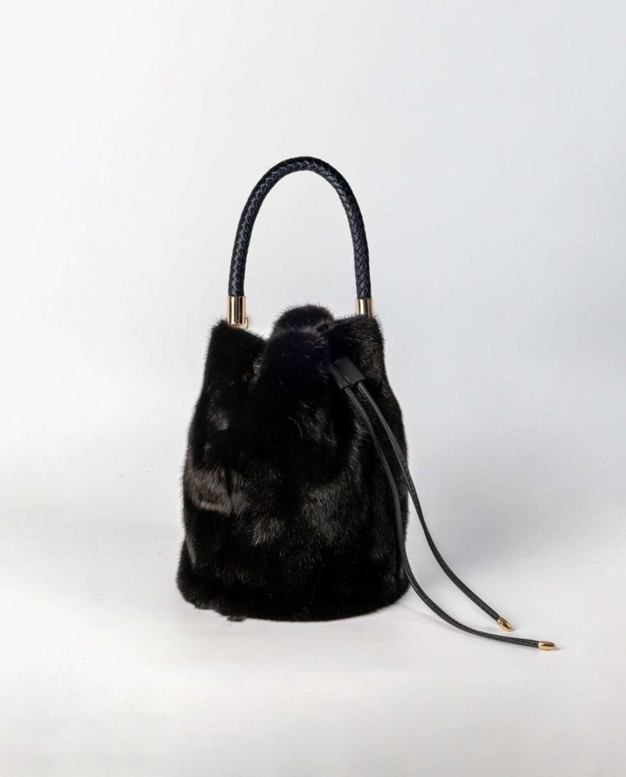 Bolso de pelo de zorro, visón y napa con asa bandolera