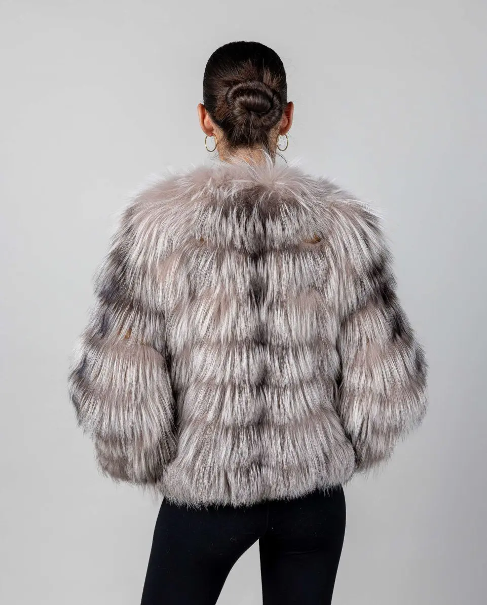 Chaqueta de mujer de pelo de zorro y ante con cuello a la caja - Imagen 2