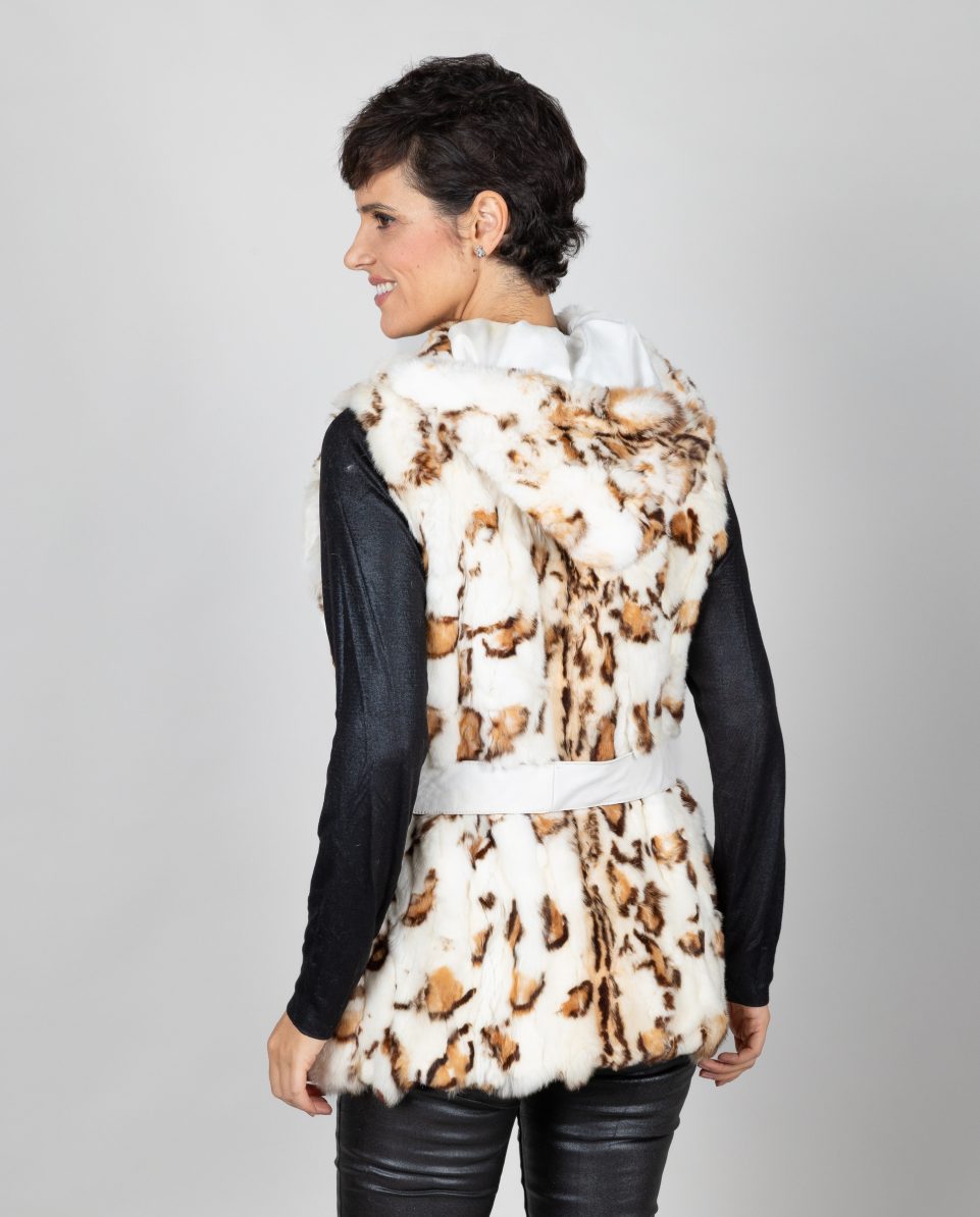 Chaleco largo de mujer de pelo de piezas de rex con capucha - Imagen 2