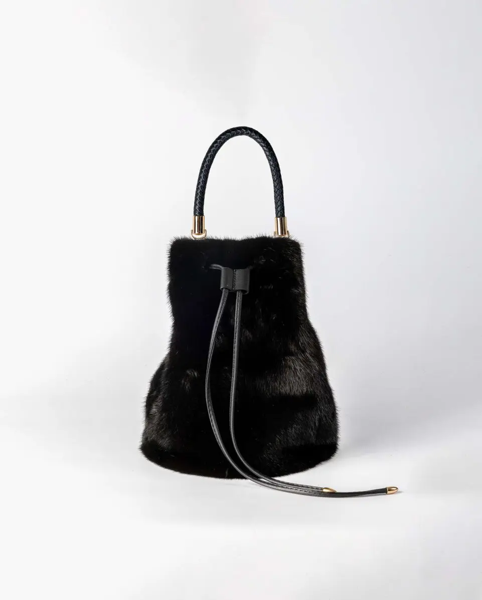 Bolso de pelo de zorro, visón y napa con asa bandolera - Imagen 3