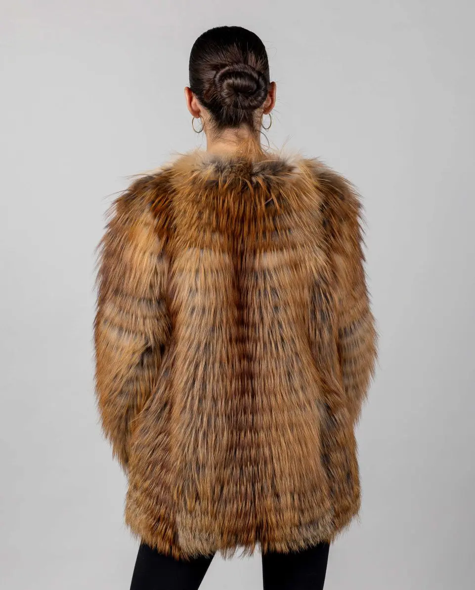 Chaqueta de mujer de pelo de zorro y ante con cuello a la caja - Imagen 2