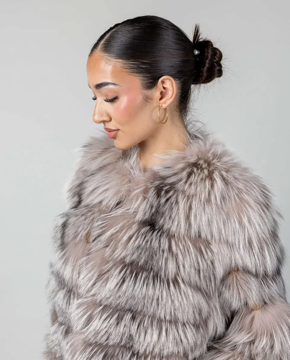 Chaqueta de mujer de pelo de zorro y ante con cuello a la caja - Imagen 3