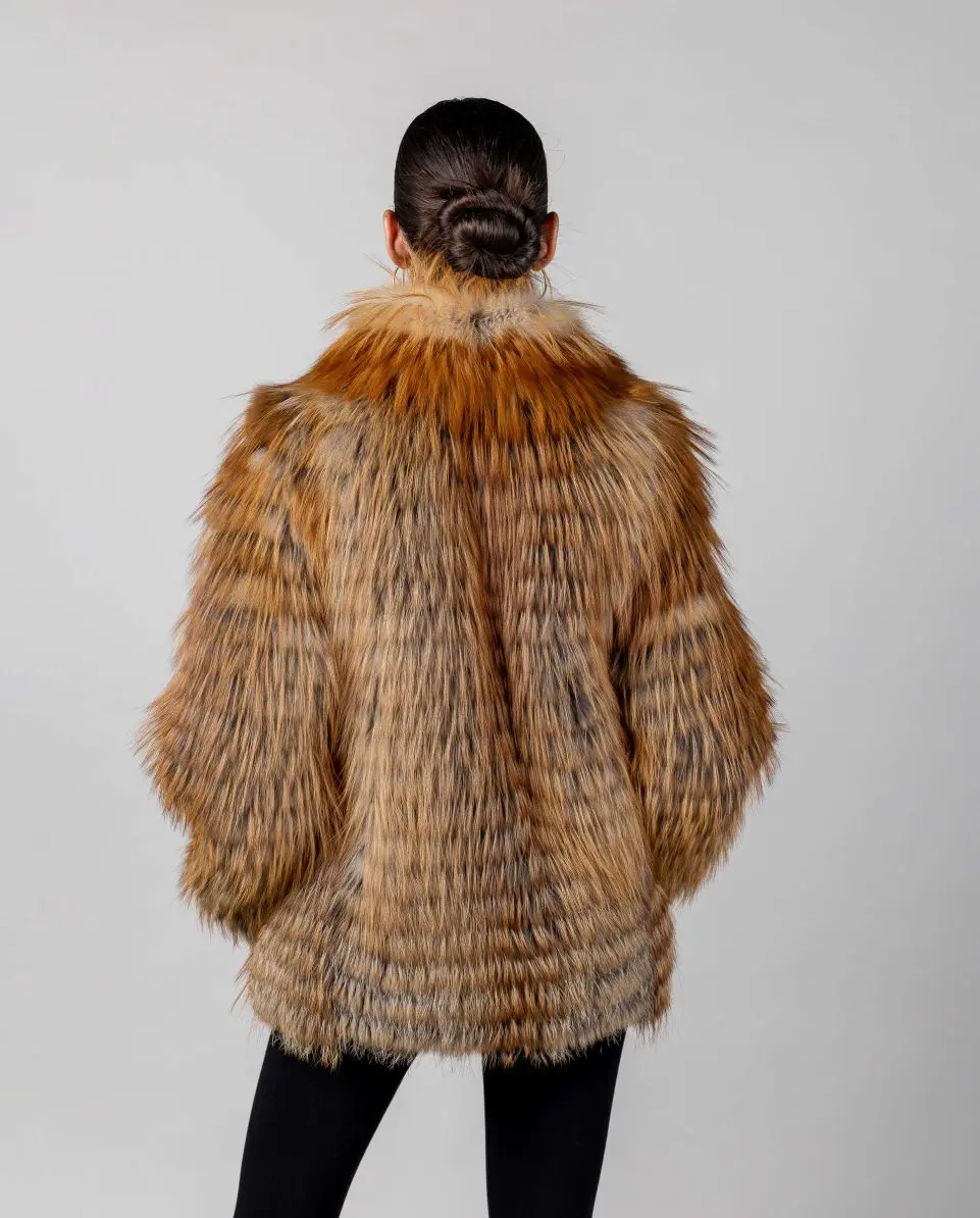 Chaqueta de mujer de pelo de zorro y ante con cuello levantado - Imagen 2