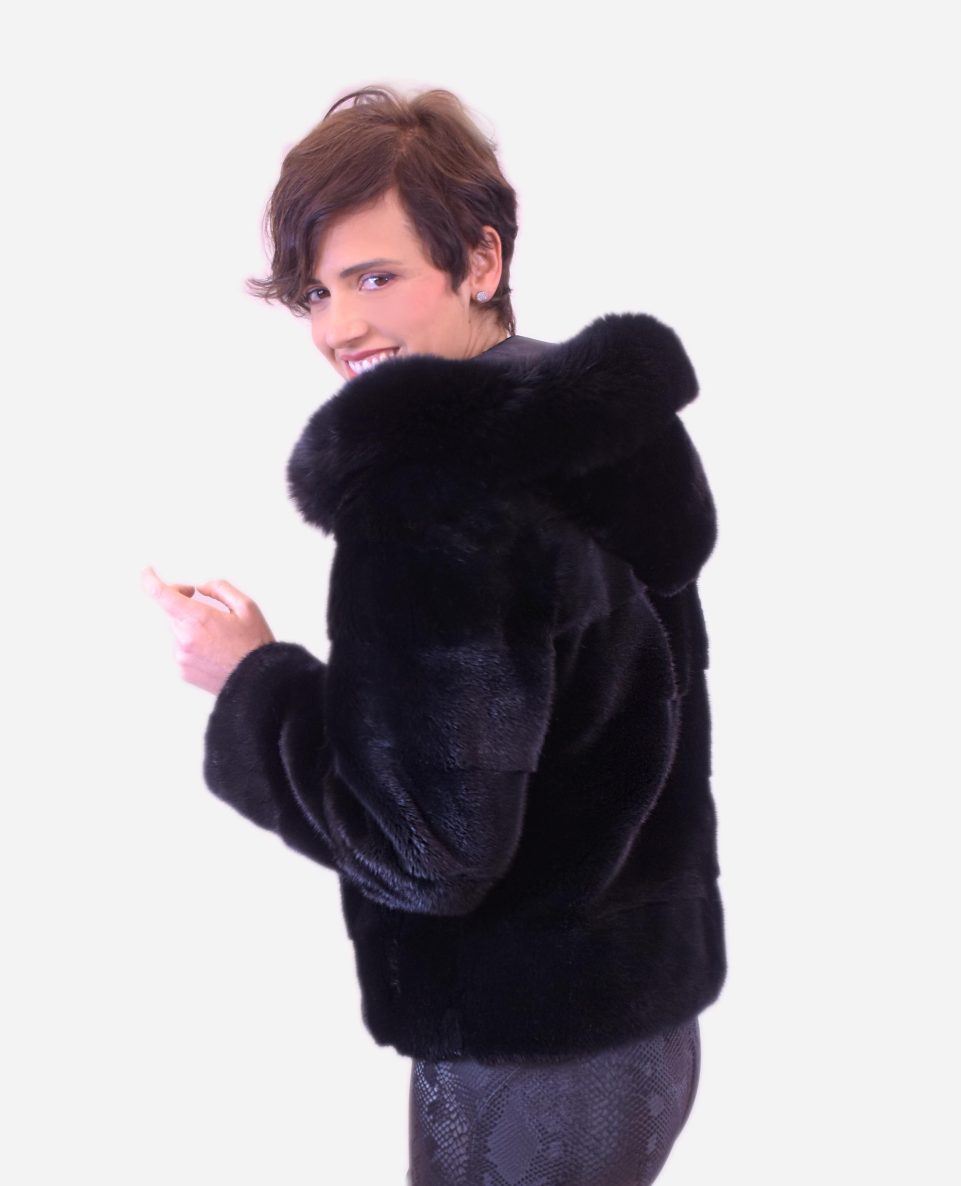 Chaqueta de pelo de mujer de visón con capucha - Imagen 3