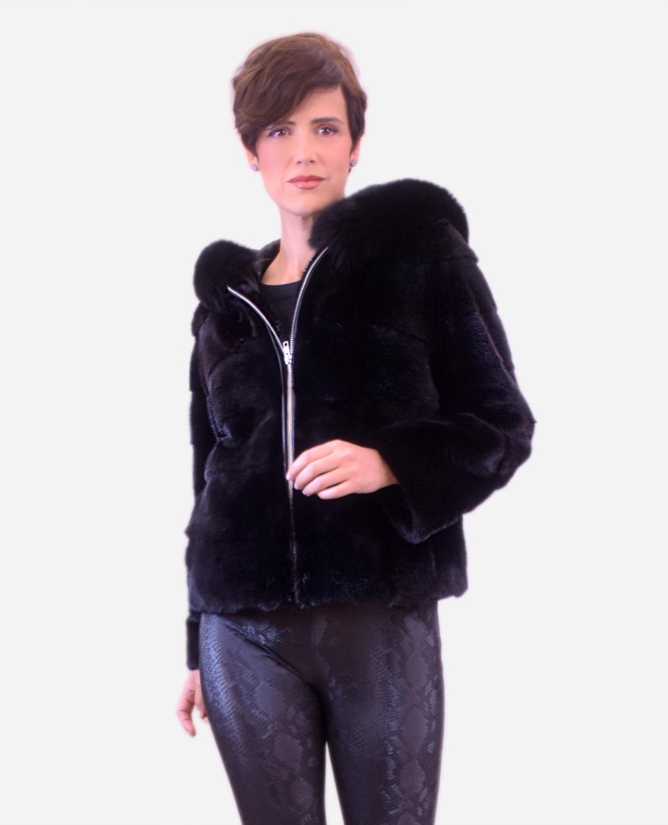Chaqueta de pelo de mujer de visón con capucha - Imagen 4