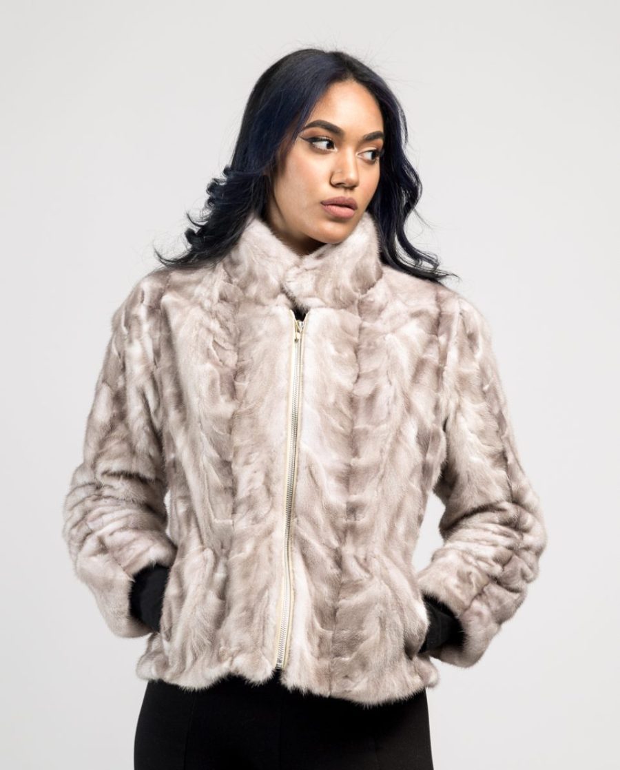 Chaqueta de pelo de mujer de visón con cuello levantado