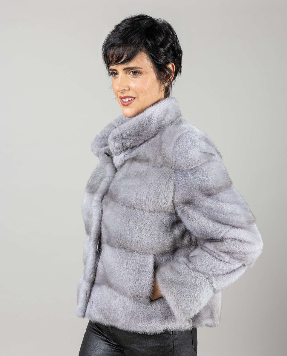 Chaqueta de mujer de pelo de visón con cuello levantado - Imagen 6