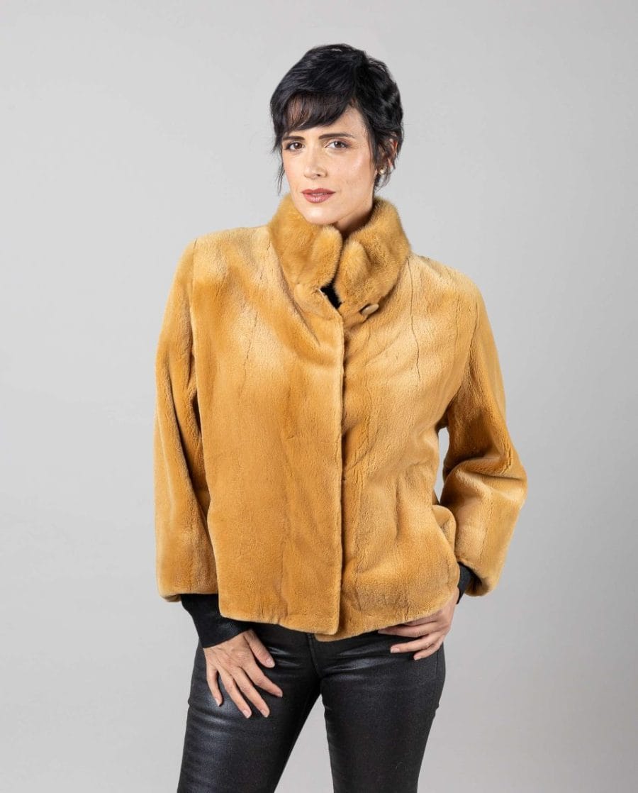 Chaqueta de mujer de pelo de visón rasado con cuello levantado