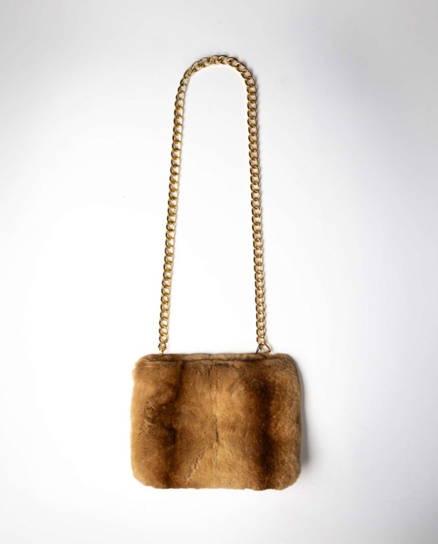 Bolso de mujer de pelo de visón despinzado con asa de cadena