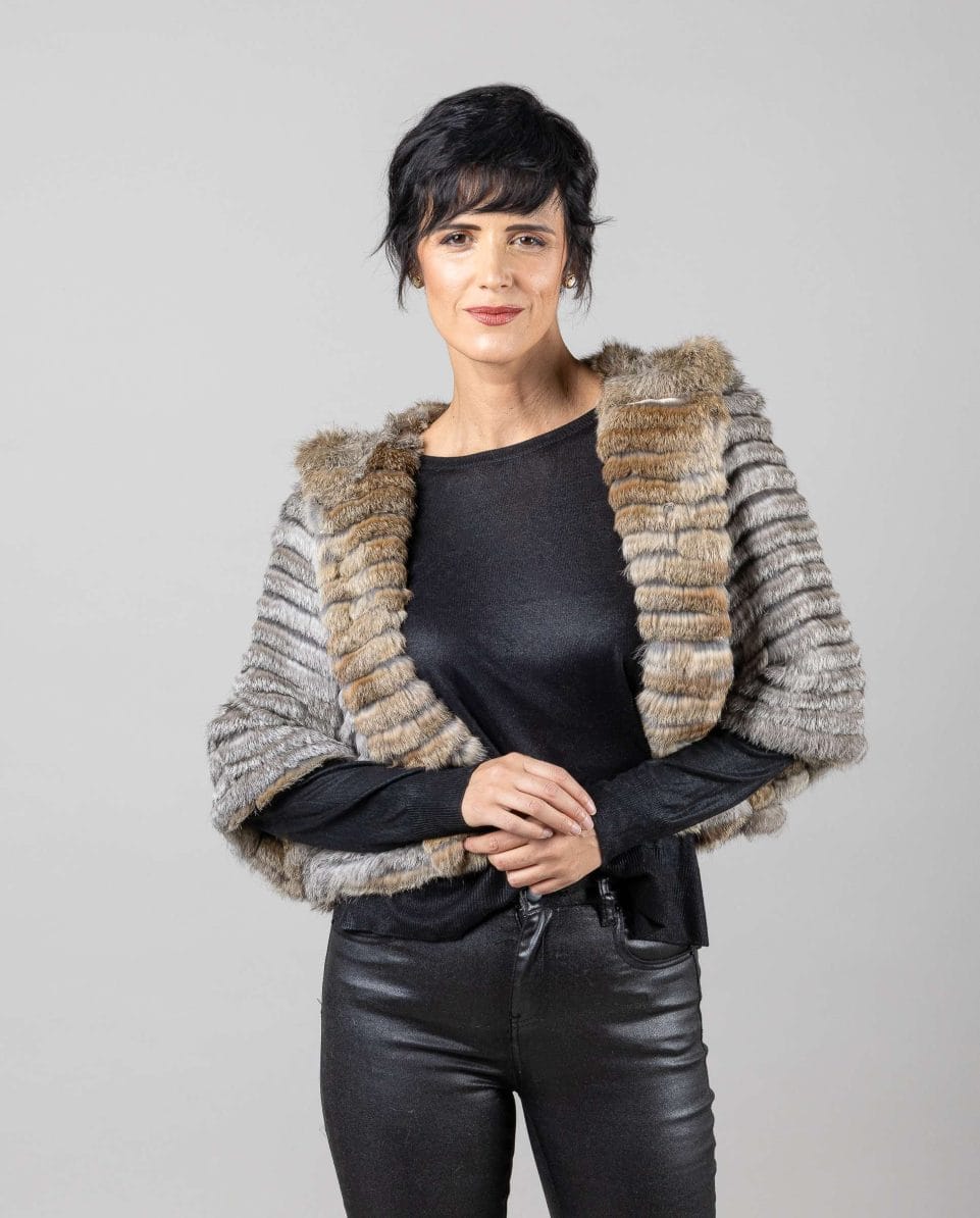 Bolero de mujer de pelo de rex chinchilla reversible con capucha - Imagen 5
