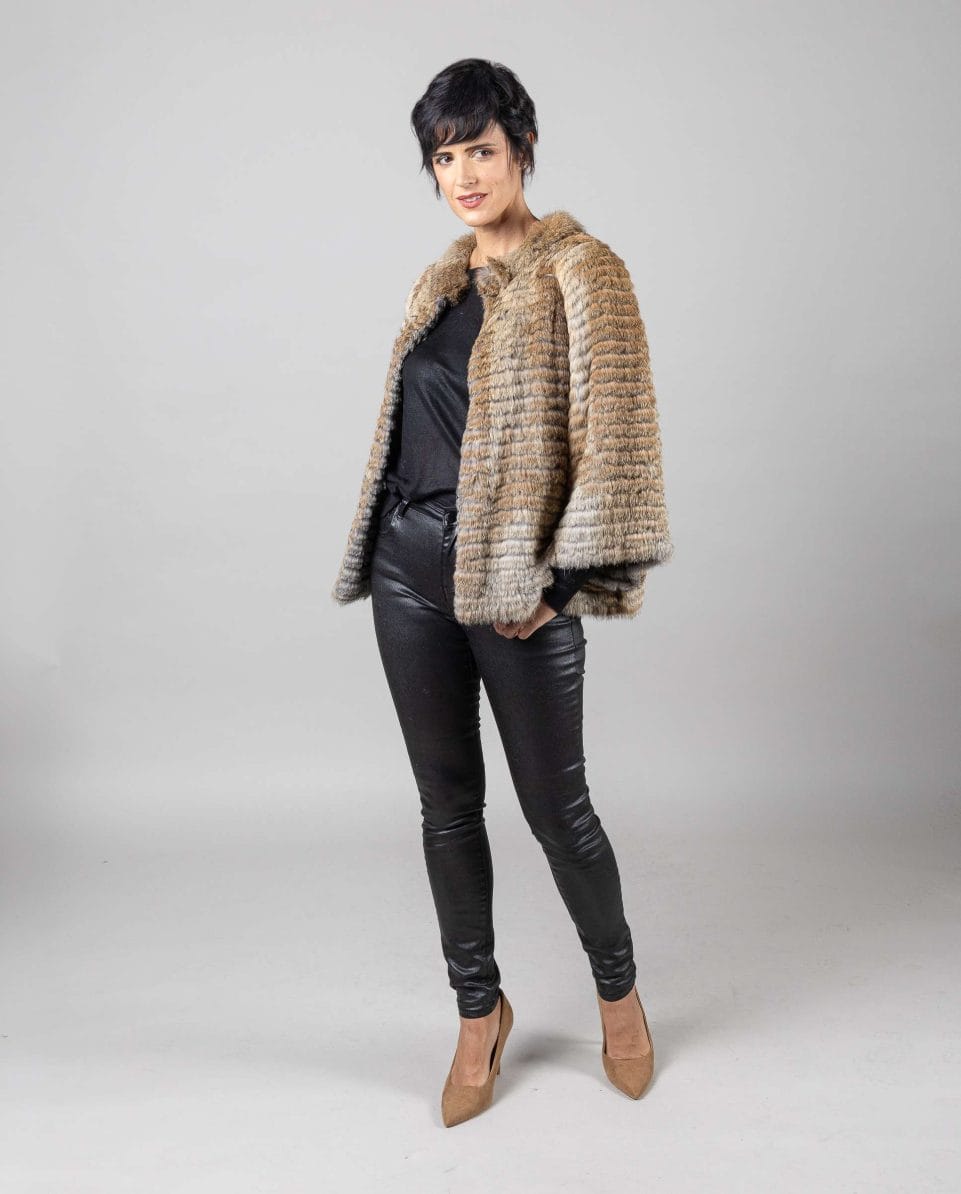 Chaqueta de mujer de pelo de rex chinchilla reversible con cuello mao - Imagen 5