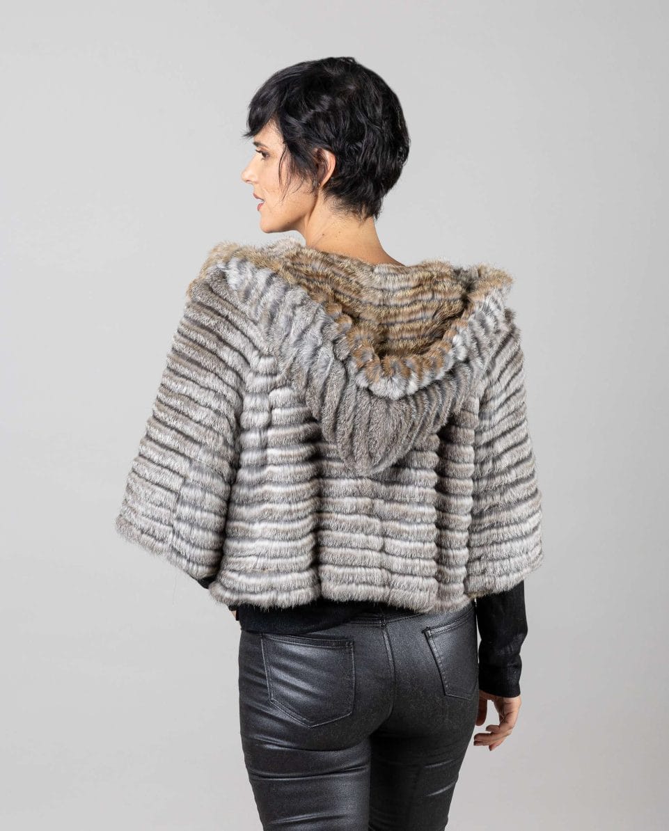 Bolero de mujer de pelo de rex chinchilla reversible con capucha - Imagen 2