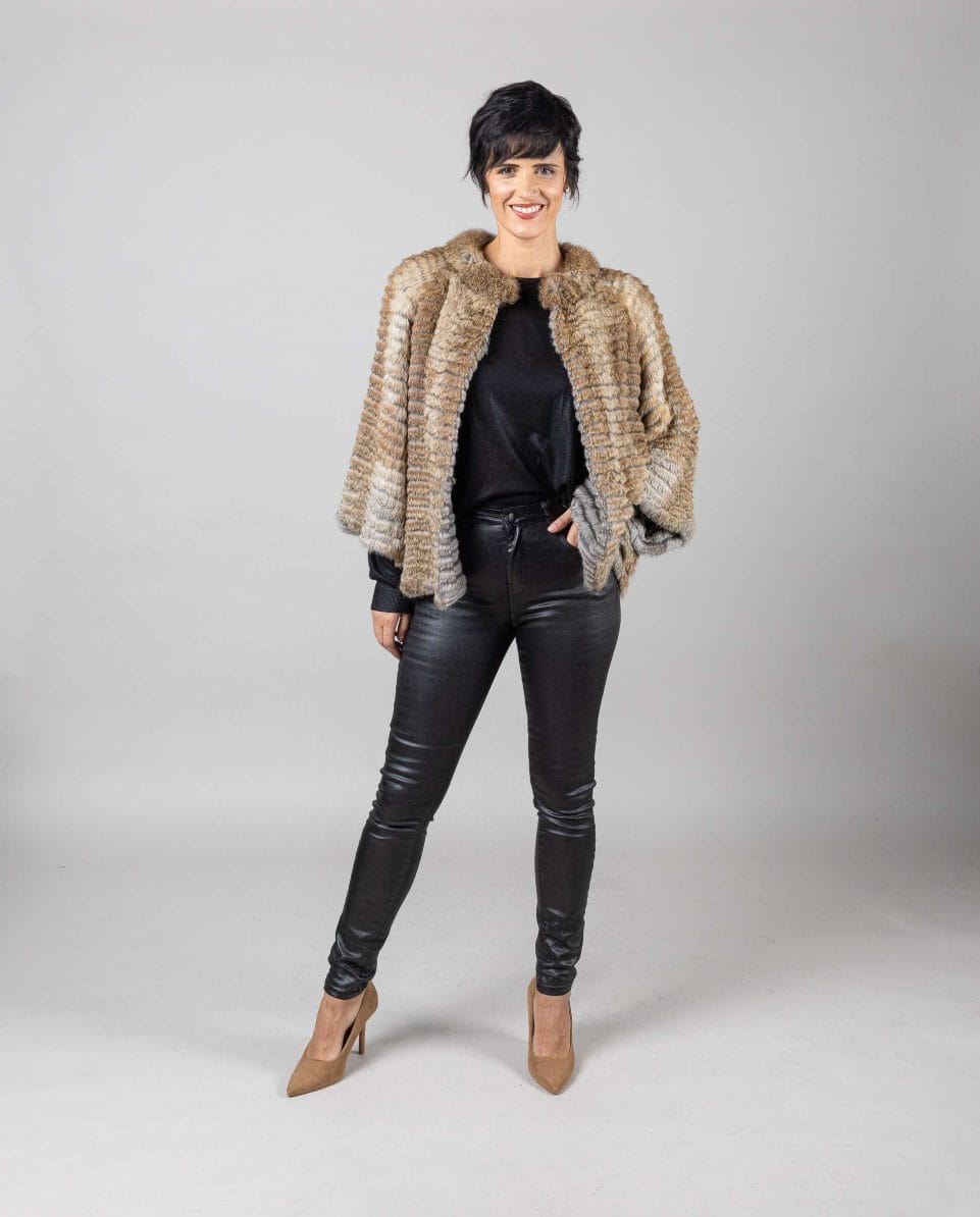 Chaqueta de mujer de pelo de rex chinchilla reversible con cuello mao - Imagen 6