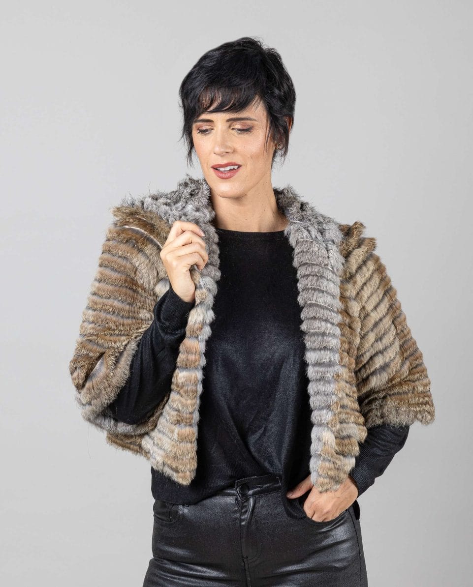 Bolero de mujer de pelo de rex chinchilla reversible con capucha