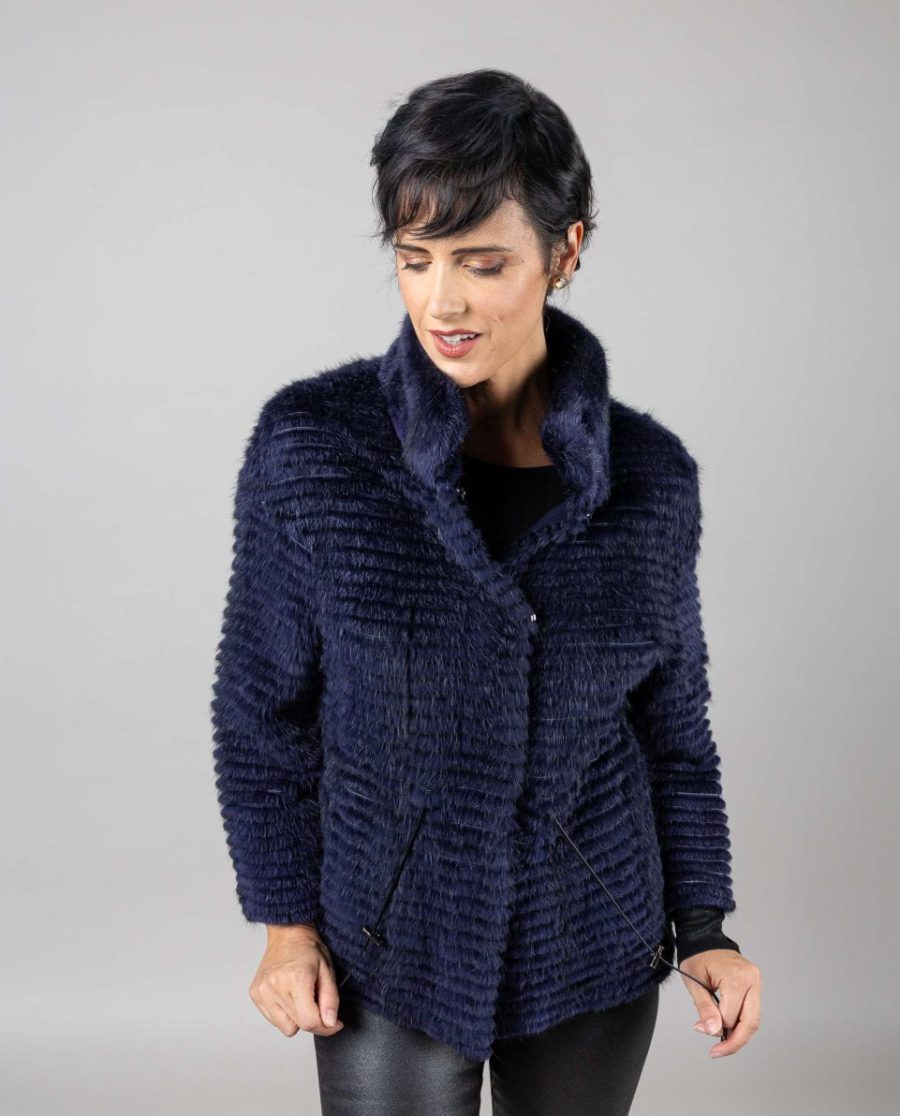 Chaqueta de mujer de pelo de rat mousquet reversible con cuello levantado