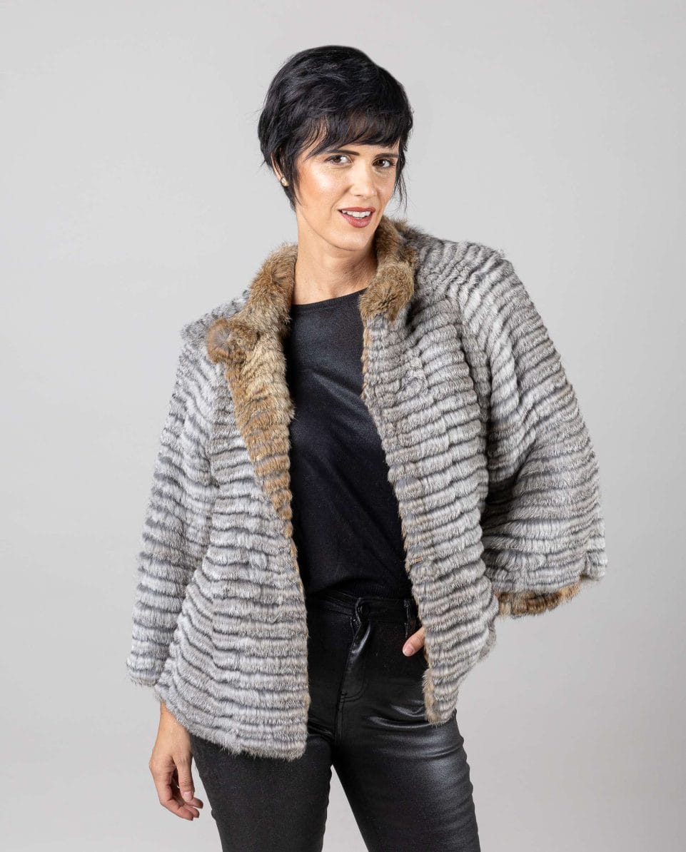 Chaqueta de mujer de pelo de rex chinchilla reversible con cuello mao